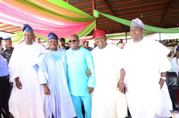 l-r, Senators Olamilekan Adeola, Gbolahan Dada and Hon. Kunle Akinlade, Suraju Adekunbi and Biyi Otegbeye