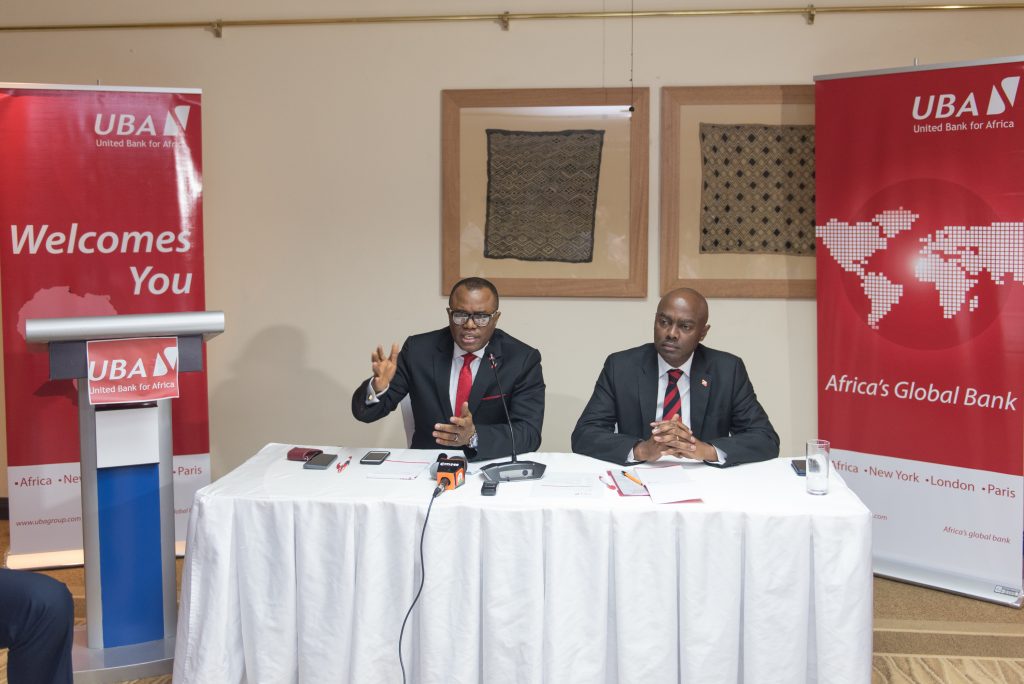 Emeke Iweriebor, Regional CEO, East and Southern Africa, UBA Plc and MD-CEO, UBA Kenya Limited, Isaac Mwige at the Press Conference organised by the Bank in Nairobi on Thursday 1