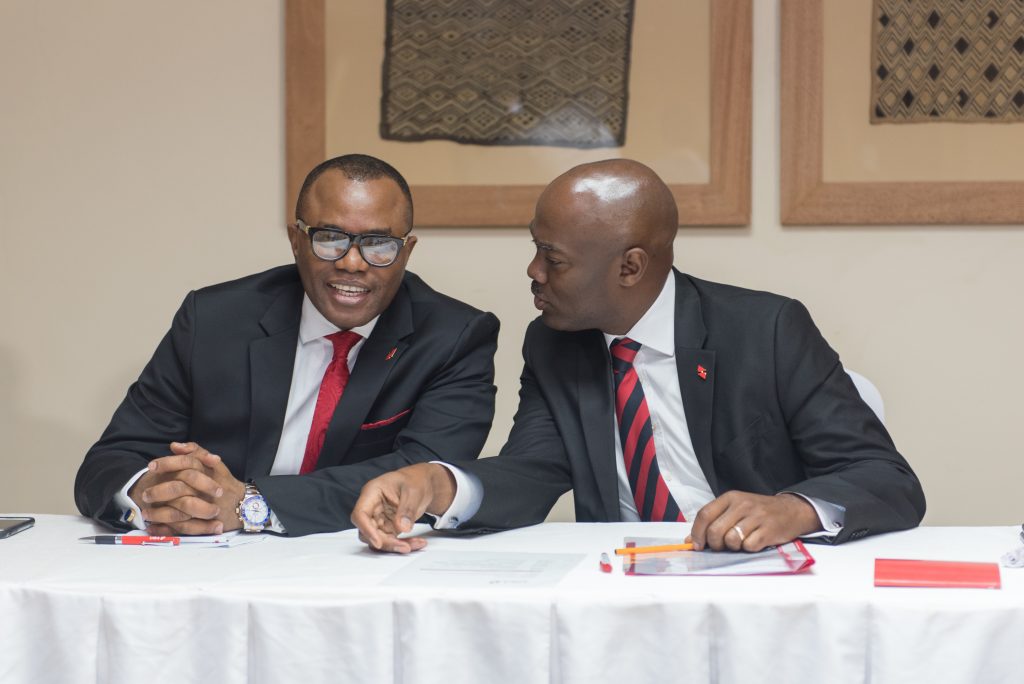 Emeke Iweriebor, Regional CEO, East and Southern Africa, UBA Plc and MD-CEO, UBA Kenya Limited, Isaac Mwige at the Press Conference organised by the Bank in Nairobi on Thursday 2