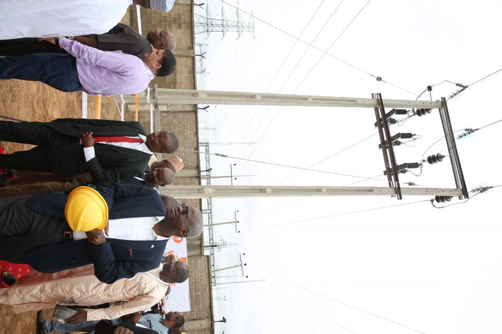 Hon. Minister of Power, Works & Housing, Mr Babatunde Fashola,SAN(right) and others during the commissioning of the 33KV Industrial Feeder to Kofare Industrial Area -Jimeta shortly before the 27th Meeting with Operators in the Power Sector hosted by the Yola Electricity Distribution Company(YEDC) at the TCN Transmission Station along Numan Road, Jimeta, Adamawa State  on Monday, 14th May 2018.  