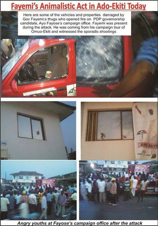 Fayose releases picture of cars and properties destroyed by Fayemi thugs