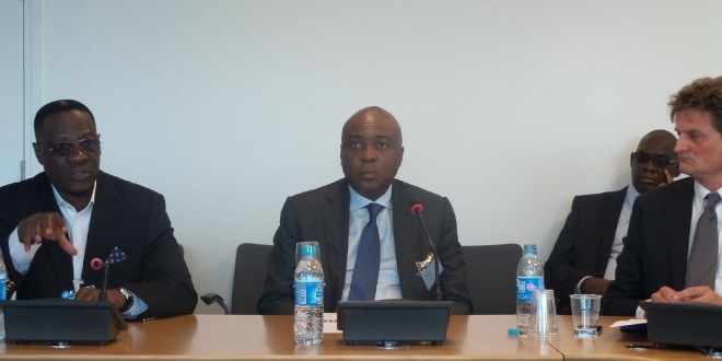 Picture of the day- Kwara State Governor Alhaji Abdulfatah, former Governor of the state, Senator Bukola Saraki and Mr. Onno Schellekens, CEO of PharmaAccess discussing the Gone unity Health Insurance Scheme at the Paris HQ of OECD.. today