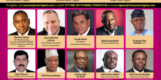 Chief Sony Odogu, Obafoluke Otudeko, Cosmas Maduka, Mustapha Chike Obi, Chuma Okafor, to Speak at the Nigeria Leadership Summit 2014 themed “ENTREPRENUERIAL NATION”