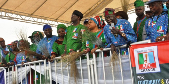 PHOTO NEWS:  GOV. FASHOLA, ASIWAJU TINUBU, AMBODE, OTHERS AT APC’S GOVERNORSHIP CAMPAIGN MEGA RALLY AT APAPA