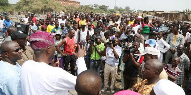 Photo News: GOV. FASHOLA VISITS SCENE OF FIRE INCIDENT AT IWAYA MARKET, ABETE, LAGOS