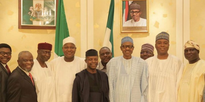 Pixs! Buhari meets saraki and Dogara