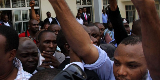 Pixs as Nnamdi kanu supporters storm court to give him support