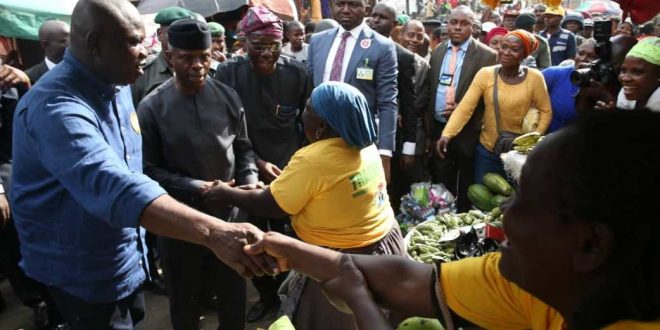 PICTURES: VP OSINBAJO, GOV AMBODE AT LAUNCH OF TRADERMONI SCHEME IN KETU, BARIGA AND OSHODI MARKETS IN LAGOS ON MONDAY, NOVEMBER 5, 2018