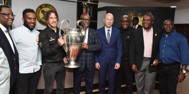 AMBODE RECEIVES UEFA CHAMPIONS LEAGUE TROPHY IN LAGOS