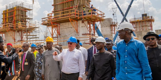 PICTURES: VICE PRESIDENT, OSINBAJO, FASHOLA,    OBIANO INSPECT PROGRESS OF WORK ON 2ND NIGER BRIDGE IN ANAMBRA AND DELTA STATES