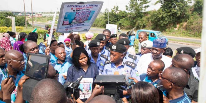 WOMEN ARISE PROTESTS ILLEGAL  DETENTION OF MRS ROFIAT OLADEPO, 9-MONTH OLD SON BY NIGERIA POLICE FORCE, ZONE 11.