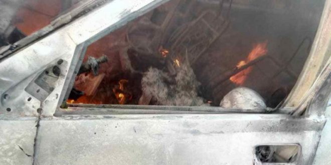 Graphic: Army Major Burnt To Death In His Car Near Ojo Barrack