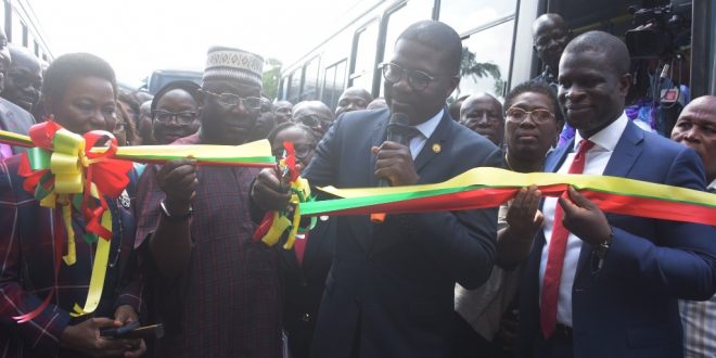 PHOTO NEWS: HEAD OF SERVICE, MR MURI-OKUNOLA LAUNCHES 35 NEW STAFF BUSES AT THE SECRETARIAT, ALAUSA, IKEJA ON MONDAY, JUNE 3, 2019