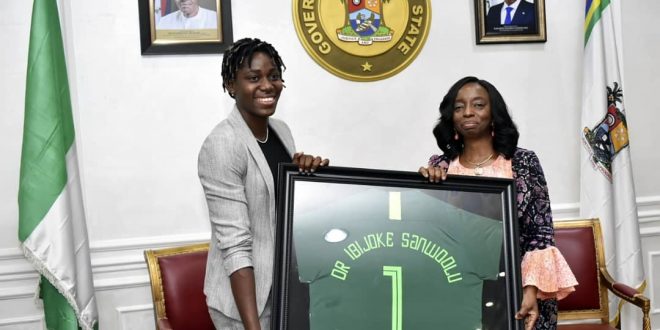 Asisat oshoala visits Lagos 1st Lady