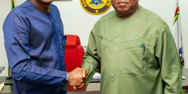 PHOTO NEWS: GOV. SANWO-OLU RECEIVES CHAIRMAN OF REVENUE MOBILIZATION ALLOCATION AND FISCAL COMMISSION (RMAFC), MR. ELIAS MABAM AT LAGOS HOUSE, IKEJA