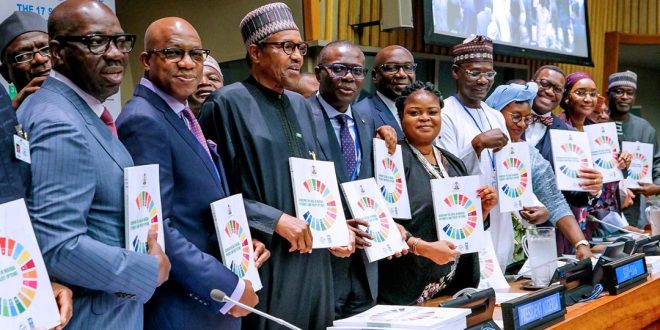 PHOTO NEWS: PRESIDENT BUHARI, GOVS SANWO-OLU, ABIODUN, OBASEKI, OTHERS  AT OFFICIAL LAUNCH OF THE NIGERIA INTEGRATED SGDs MODEL REPORT HELD AT THE UNITED NATIONS BUILDING, NEW YORK