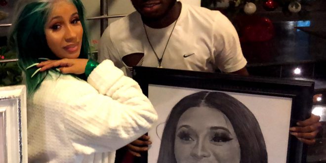 Cardi B, Management, Meet with Celebrity Pencil Artist Alesh Akeem