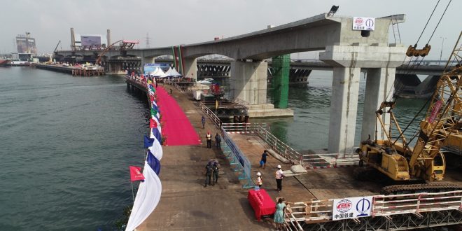 PHOTOS: GOV SANWO-OLU AND OTHER CABINET MEMBERS AT THE CEREMONY MARKING THE COMPLETION OF CONTINUOUS BEAM BRIDGE FOR THE SEA-CROSSING OF THE LAGOS RAIL BLUE LINE PROJECT