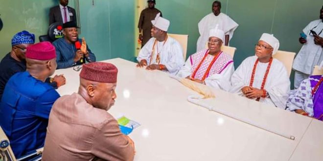 Pics Ooni visits Ekiti to mediate between Governor and traditional Rulers