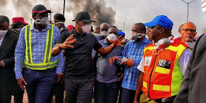 PHOTO NEWS: GOV. SANWO-OLU VISITS SCENE OF ABULE ADO FIRE EXPLOSION