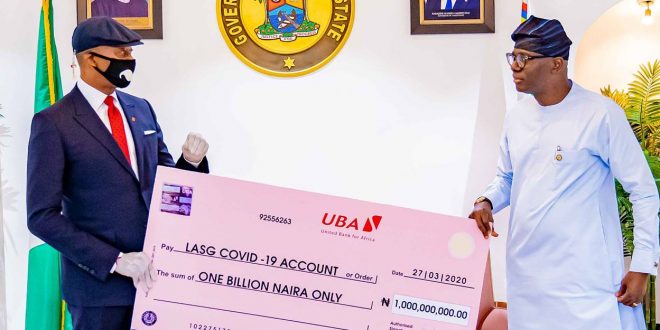 COVID-19: SANWO-OLU RECEIVES N1BILLION DONATION FROM UBA