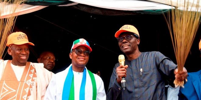 PHOTOS: GOVERNORS SANWO-OLU, GANDUJE VISIT GOV OYETOLA OF OSUN STATE IN HIS OFFICE, ATTEND HIS RE-ELECTION CAMPAIGN RALLY