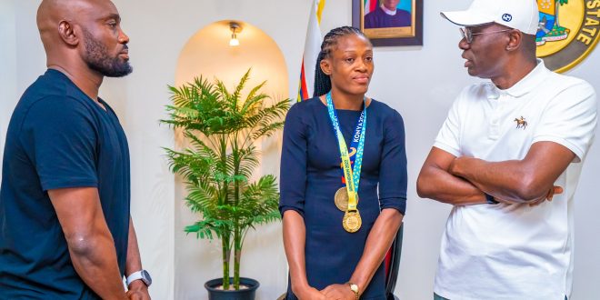 ODUNAYO ADEKUOROYE,Commonwealth and World Champion Visits Gov Sanwoolu