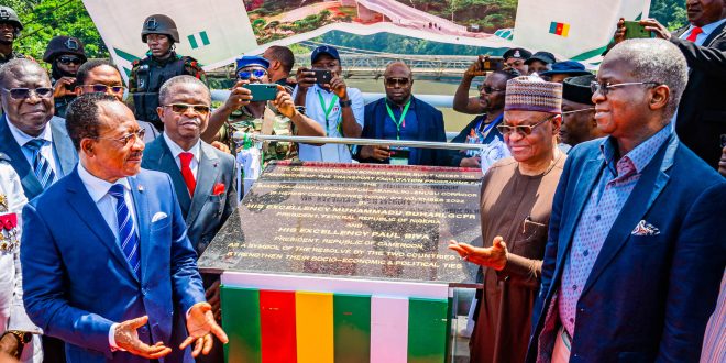 PICTURES: DADA, FASHOLA, NJOUMESSI , ADEGOROYE,  AND OTHERS AT THE COMMISSIONING OF THE NEWLY CONSTRUCTED TWO LANE BORDER BRIDGE OVER THE CROSS RIVER AT THE NIGERIA-CAMEROON BORDER