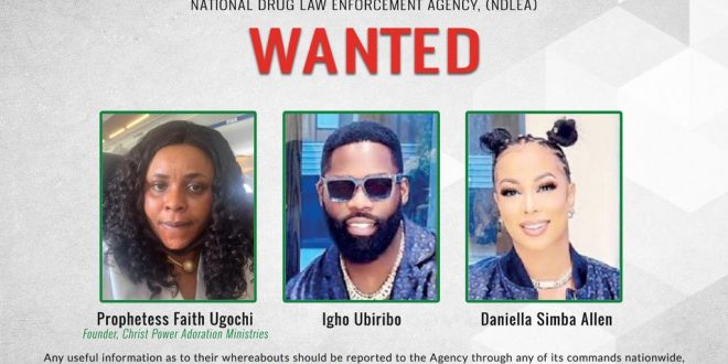 NDLEA declares prophetess, celebrity couple, wanted over seized illicit drugs