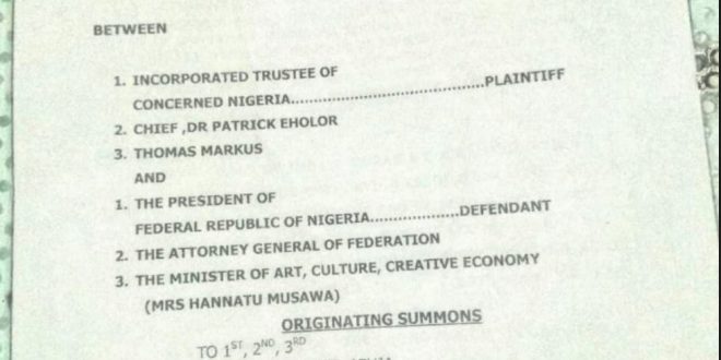 Concerned Nigeria group takes Culture and Arts minister to court over breach of Nysc Law