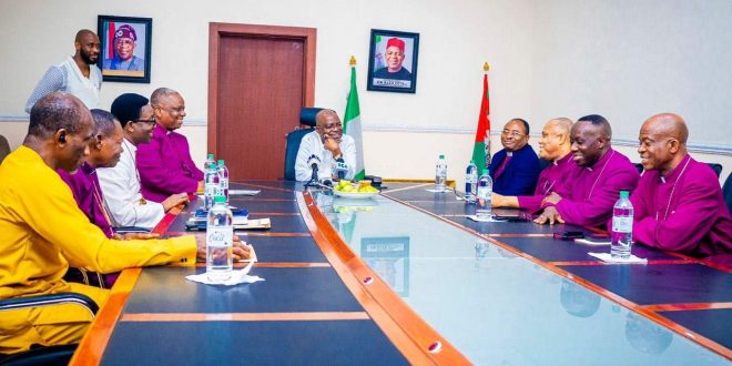 ANGLICAN BISHOPS IN ABIA VISIT GOV OTTI, CONGRATULATE HIM ON SOLID PERFORMANCE IN LESS THAN 4 MONTHS