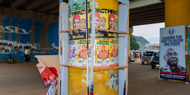 Opposition fingered as hoodlums destroy beautiful APC campaign boards in Owerri