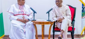 ARCHBISHOP OF LAGOS MAINLAND DIOCESE, MOST REV. (DR) OBAFEMI ADELEYE PAY COURTESY CALL TO GOV. SANWO-OLU AT THE LAGOS HOUSE, MARINA, ON TUESDAY, 30TH APRIL 2024