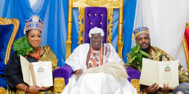 Images of Dr. Abisoye Fagade being honored as the Aare Asoojuba of Ibadan Land